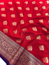 Red & Purple Banarasi saree in pure banarasi semi katan silk with copper zari weave with floral pattern — Kaash Collection