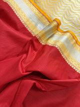 Red & Yellow Banarasi saree in banarasi tussar silk with plain body with banarasi border & gold zari — Kaash Collection