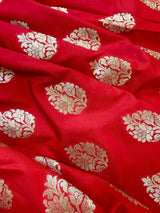 Red Banarasi Silk Saree | Bottle Green Blue Border, Meenkari Work, Soft Drape - Kaash