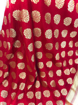 Red Banarasi Silk Saree with Floral buttas and Pink border and Pallu - Kaash