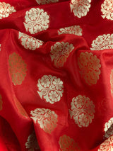 Red Banarasi Silk Saree with Floral buttas and Pink border and Pallu - Kaash