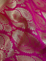 Red Banarasi Silk Saree with Floral buttas and Pink border and Pallu - Kaash