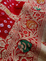 Red Banarasi Dupion Bandhani saree in banarasi semi dupion silk with bandhani tie-dye with meenakari & floral border — Kaash Collection