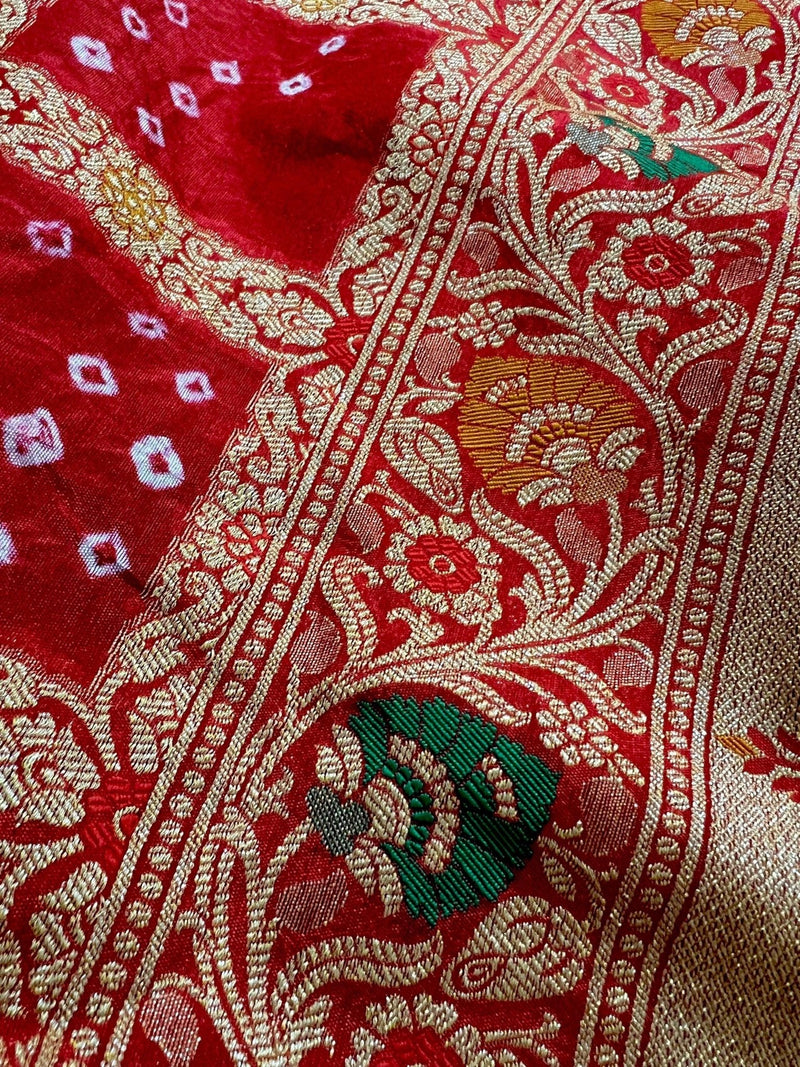 Red Color Banarasi Dupion Bandhani Silk Saree – Kaash Collection
