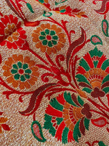 Red Color Banarasi Dupion Bandhani Silk Saree | Red Bandhej Saree | Authentic Bandhani Saree | Muted Zari Weave | Minakari Work - Kaash
