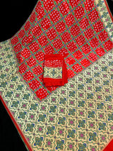 Red Color Banarasi Dupion Silk Saree | Red Bandhej Saree | Minakari Work | Muted Zari Weave | Authentic Bandhani Saree - Kaash