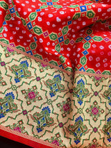 Red Color Banarasi Dupion Silk Saree | Red Bandhej Saree | Minakari Work | Muted Zari Weave | Authentic Bandhani Saree - Kaash