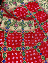 Red Color Banarasi Dupion Silk Saree | Red Bandhej Saree | Minakari Work | Muted Zari Weave | Authentic Bandhani Saree - Kaash