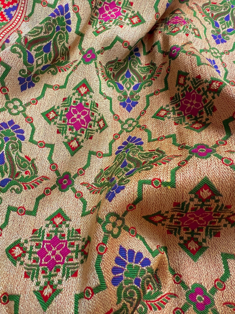 Red Color Banarasi Dupion Silk Saree | Red Bandhej Saree | Minakari Work | Muted Zari Weave | Authentic Bandhani Saree - Kaash