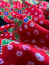 Red Color Banarasi Dupion Silk Saree | Red Bandhej Saree | Minakari Work | Muted Zari Weave | Authentic Bandhani Saree - Kaash