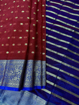 Red Kora with Blue Banarasi Borders saree in banarasi kora organza silk with blue banarasi borders on red kora — Kaash Collection