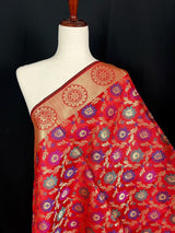 Red Semi Banarasi Floral Meenakari dupatta in semi banarasi soft silk with floral jaal with meenakari & gold zari — Kaash Collection