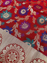 Red Semi Banarasi Floral Meenakari dupatta in semi banarasi soft silk with floral jaal with meenakari & gold zari — Kaash Collection