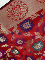 Red Semi Banarasi Floral Meenakari dupatta in semi banarasi soft silk with floral jaal with meenakari & gold zari — Kaash Collection