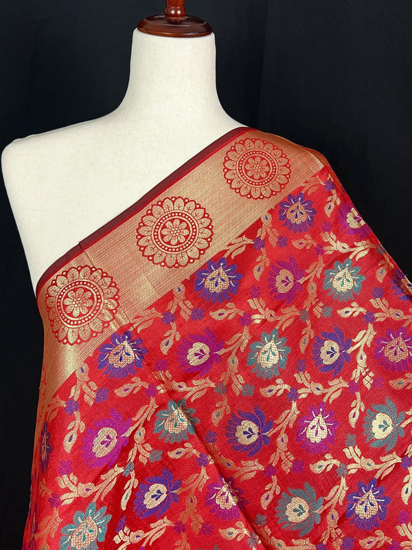 Red Color Banarasi Silk Dupatta - Floral Jaal with Meenakari - Gold Zari Weaving Dupatta - Dupatta Gift For Her - Dupatta for Lehenga - Kaash