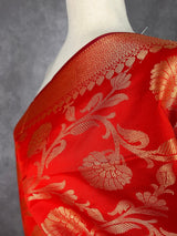 Red Banarasi Floral Jaal dupatta in soft silk (non-pure) with floral jaal with zari weaving — Kaash Collection
