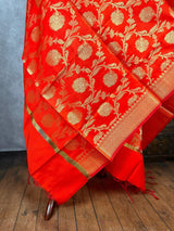 Red Banarasi Floral Jaal dupatta in soft silk (non-pure) with floral jaal with zari weaving — Kaash Collection