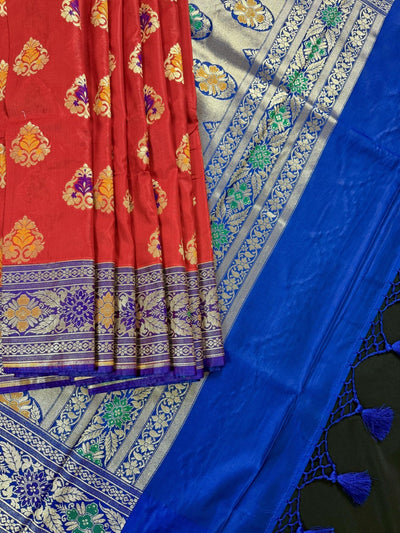 Red Color Banarasi Soft Silk Saree with Buttas and Meenakari Work - Kaash