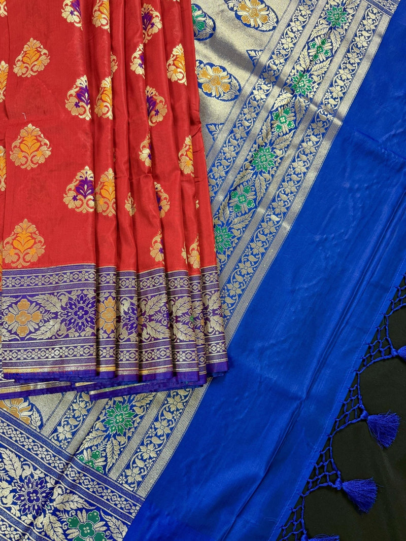 Red Color Banarasi Soft Silk Saree with Buttas and Meenakari Work - Kaash