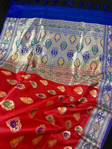 Red Color Banarasi Soft Silk Saree with Buttas and Meenakari Work - Kaash