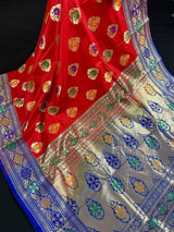 Red Color Banarasi Soft Silk Saree with Buttas and Meenakari Work - Kaash