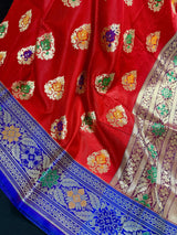Red Color Banarasi Soft Silk Saree with Buttas and Meenakari Work - Kaash