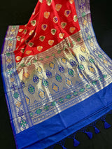 Red Color Banarasi Soft Silk Saree with Buttas and Meenakari Work - Kaash