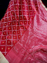 Red Bengal Linen Patola saree in bengal linen with patola design with silver zari & meenakari — Kaash Collection