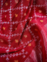 Red Bengal Linen Patola saree in bengal linen with patola design with silver zari & meenakari — Kaash Collection
