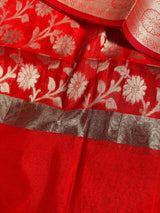 Red Color Cotton Silk floral Banarasi Dupatta with Gold Zari Weaving - Kaash