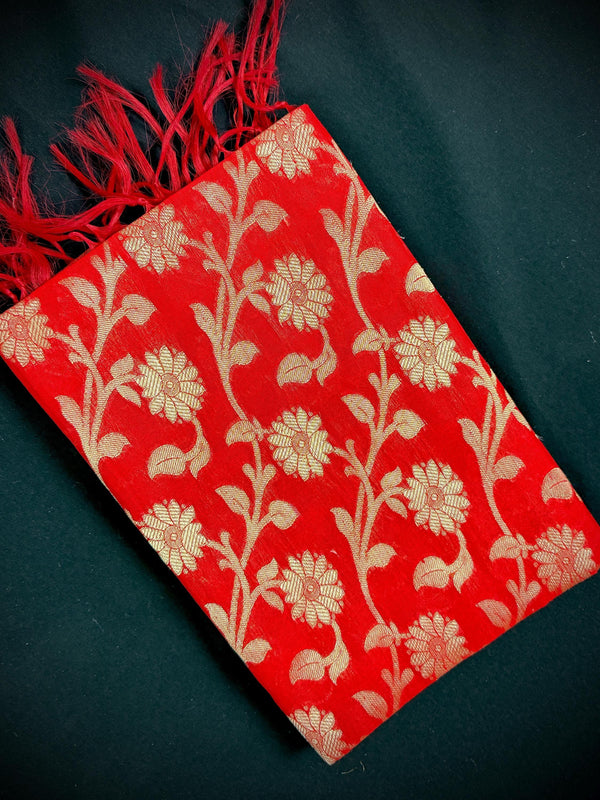 Red Color Cotton Silk floral Banarasi Dupatta with Gold Zari Weaving | Handmade Dupattas | Banarasi Soft Silk Dupattas | Dupatta for Lehenga - Kaash