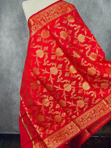 Red Floral Banarasi Soft Silk dupatta in soft silk (non-pure) with floral jaal with gold zari — Kaash Collection