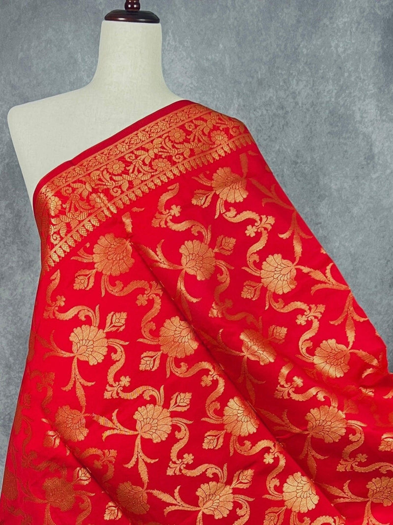 Red Floral Banarasi Soft Silk dupatta in soft silk (non-pure) with floral jaal with gold zari — Kaash Collection
