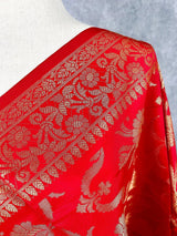Red Floral Banarasi Soft Silk dupatta in soft silk (non-pure) with floral jaal with gold zari — Kaash Collection