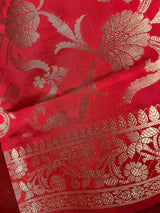 Red Floral Banarasi Soft Silk dupatta in soft silk (non-pure) with floral jaal with gold zari — Kaash Collection