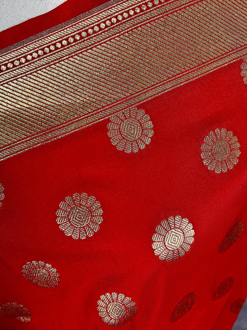 Red Color Handmade Soft Silk Zari Weaved Dupatta with Chakras with Grand Flower Borders | Indian Dupatta | Gift For Her | Lehengas dupatta - Kaash