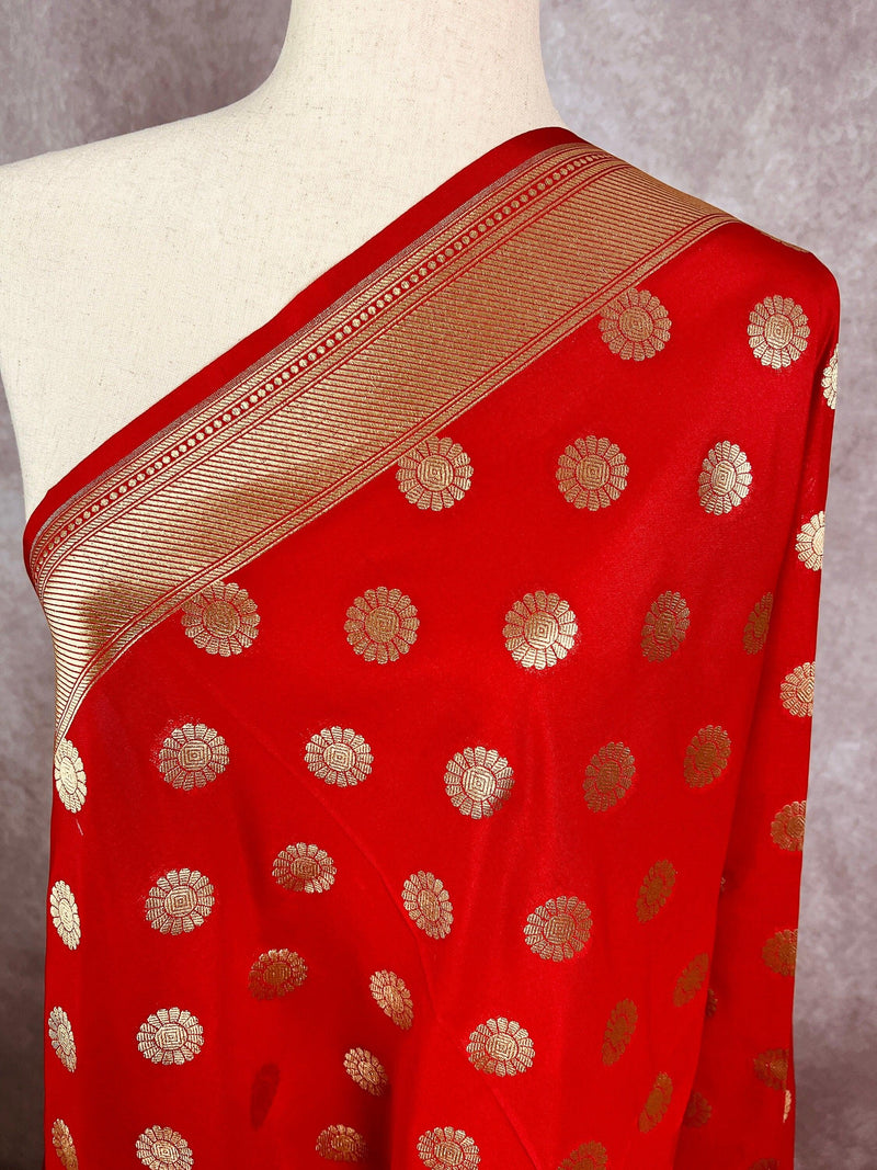 Red Color Handmade Soft Silk Zari Weaved Dupatta with Chakras with Grand Flower Borders | Indian Dupatta | Gift For Her | Lehengas dupatta - Kaash