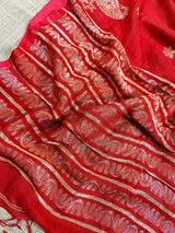 Red Color Linen Bengal Handloom Saree with Muted Gold Zari Weave - Kaash