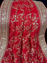 Red soft organza (non-pure) dupatta with embroidery, sequin & zari — Kaash Collection