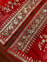 Red soft organza dupatta with embroidery, sequin & zari — Kaash Collection