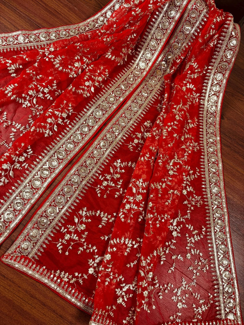Red soft organza dupatta with embroidery, sequin & zari — Kaash Collection