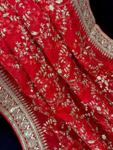 Red soft organza (non-pure) dupatta with embroidery, sequin & zari — Kaash Collection
