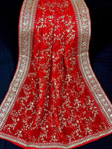 Red soft organza (non-pure) dupatta with embroidery, sequin & zari — Kaash Collection