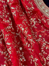 Red Color Organza Dupatta with Embroidery, Sequin and Zari - Kaash