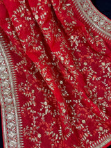 Red Color Organza Dupatta with Embroidery, Sequin and Zari - Kaash