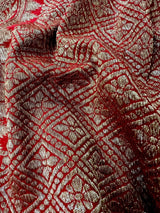 Red pure khaddi georgette banarasi silk saree with antique zari weave — Kaash Collection