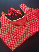 Red Pure Banarasi Sleeveless ready-to-wear blouse with gold buttis sleeveless — Kaash Collection
