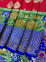 Red Banarasi with Green & Blue Border (9") saree in banarasi silk with meenakari border (9-inch wide) — Kaash Collection