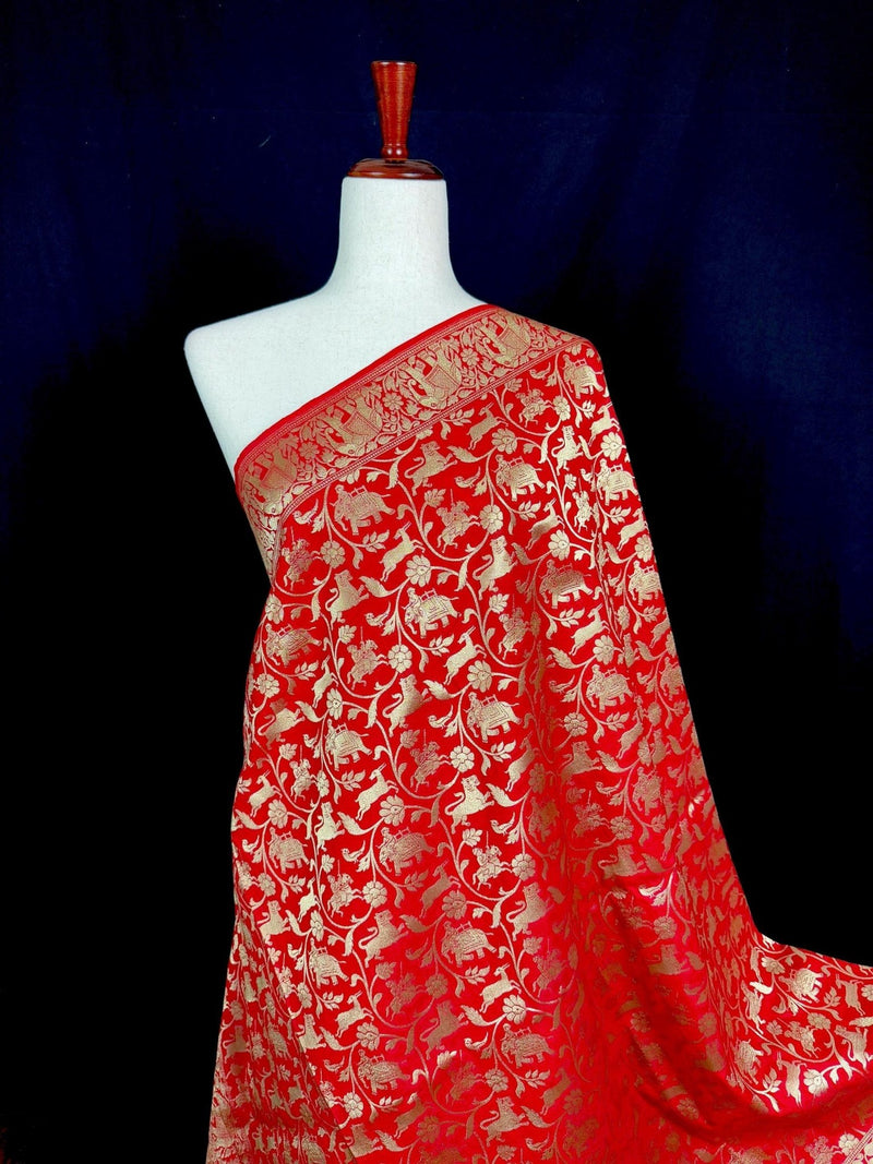 Red Color Shikargah Dupatta Semi Banarasi Silk Dupatta - Kaash