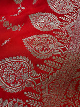 Red Banarasi saree in banarasi semi pure mashru with muted gold zari with banarasi border & pallu — Kaash Collection